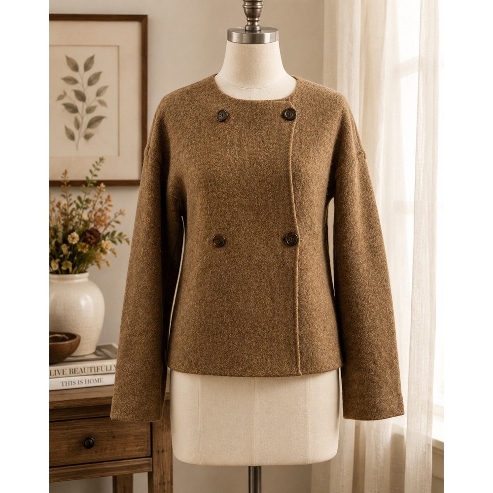 Collection J. Crew  Wool Alpaca Double Breasted Sweater Jacket Camel XXS